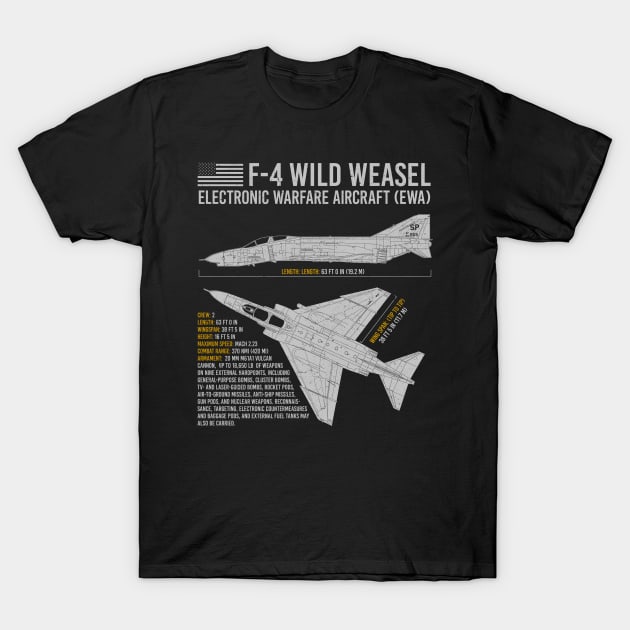 F-4 phantom f-4g Wild weasel Blueprint US Aircraft Plane USAF Airplane T-Shirt by BeesTeez